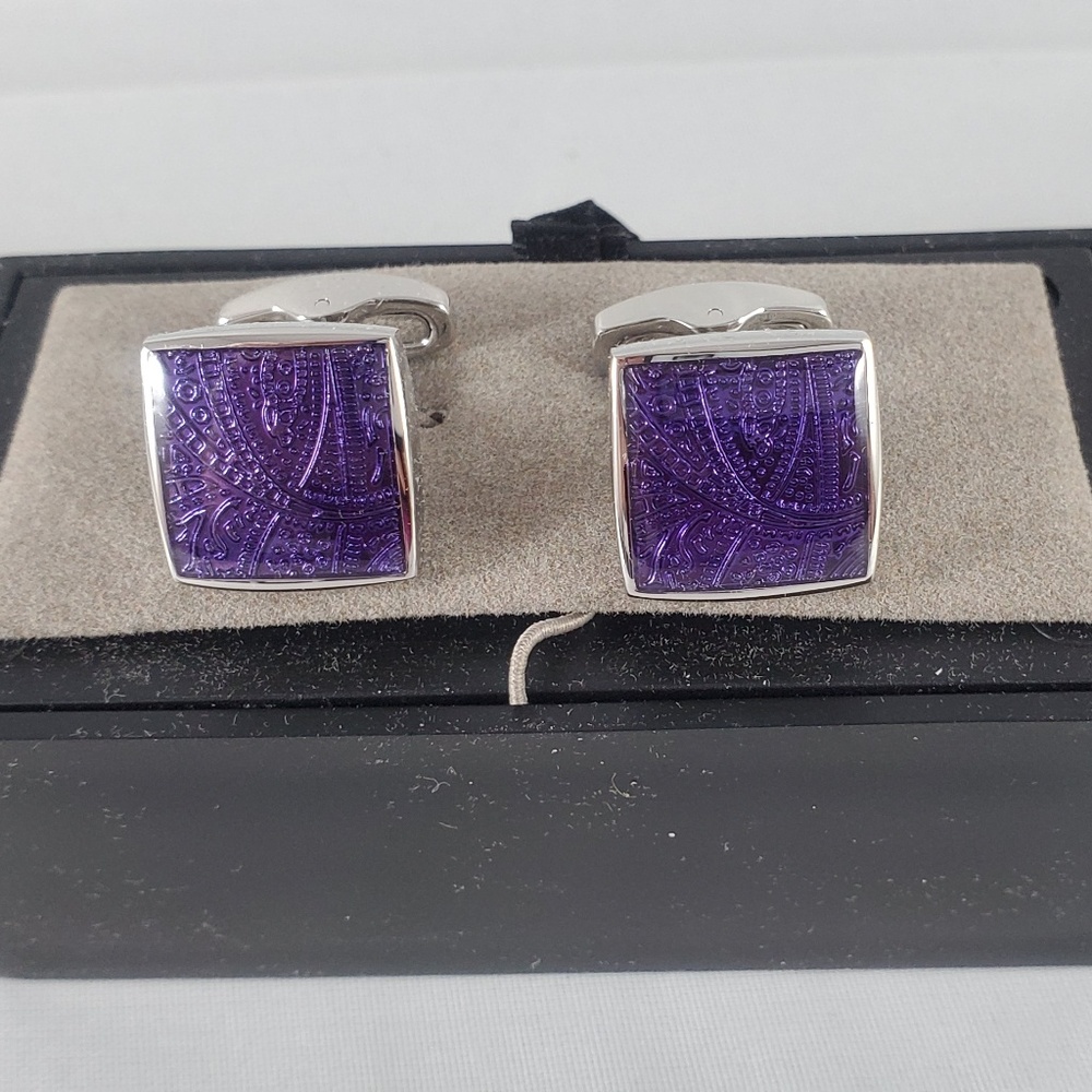NEW Jos. A. Bank silver tone Purple sqr cuff link